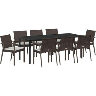 vidaXL Conjunto De Comedor De Jard&iacute;n 9 Pcs Marr&oacute;n Polirat&aacute;n Vidaxl