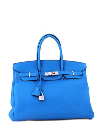 Herm&egrave;s Birkin Handbag Verso Togo with Palladium Hardware 35 tote bag - women - Calf Leather - One Size - Blue