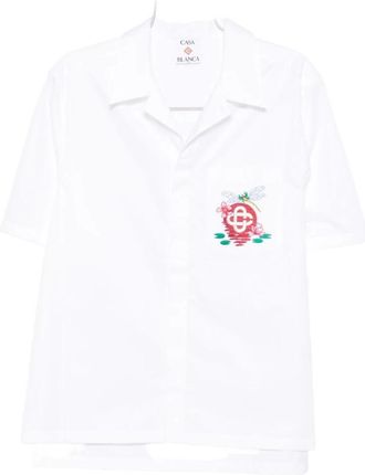 Casablanca Bianco Shirt - Heren - Korte mouwen Overhemden - Wit - S - Katoen - Overhemden