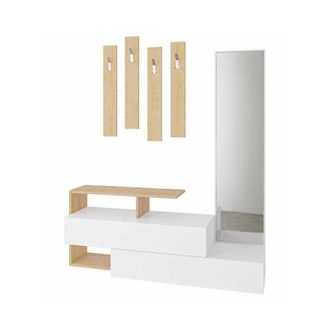 Dmora Muebles de entrada efecto madera roble blanco 137x35 h55 cm