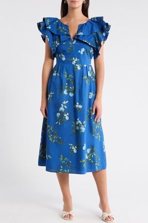 Sugarlips Francine Toile Sky Santana A-Line Dress in Navy Blue-Green at Nordstrom, Size X-Large