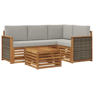 vidaXL Conjunto De Sof&aacute;s De Exterior 5 Pcs Natural Y Gris Claro Vidaxl