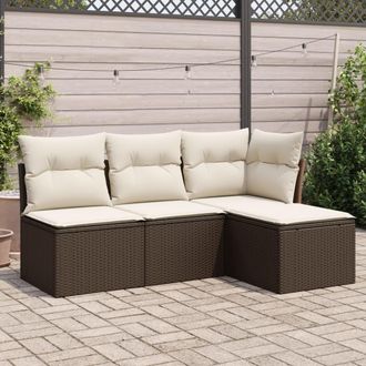 vidaXL Set De Sof&aacute;s De Jard&iacute;n 4 Pzas Y Cojines Rat&aacute;n Sint&eacute;tico Marr&oacute;n Vidaxl