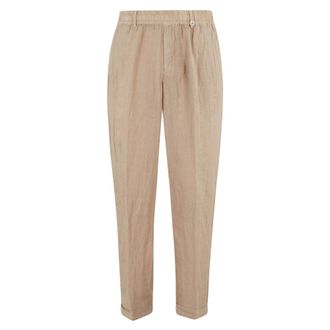 Myths Slim-fit Trousers, male, Brown, Size: 3XL Sand Linen Tapered Leg Pants