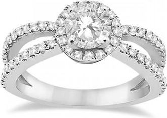 Allurez Diamond Halo Split Shank Engagement Ring 14k White Gold (0.46ct)