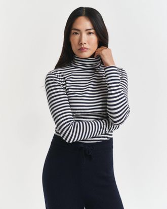 GANT Women Lightweight Striped Cotton Turtleneck Top (XL) EVENING BLUE