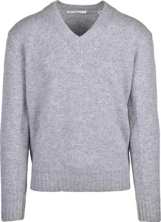 KANGRA Light Grey V-Neck Sweater In Extrafine Merino Wool