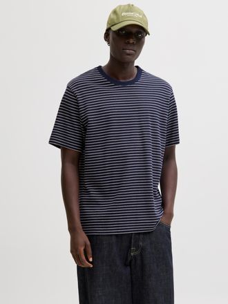 Jack & Jones Rundhalsshirt JACK & JONES JJEDOVER STRIPED TEE SS CREW NECK SN, Herren, Gr. XXL, navy blazer, Jersey, Obermaterial: 100% Baumwolle, gestreift, Rundha