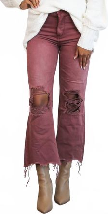 Flying Monkey Leslie Distressed High Waisted Crop Flare Jeans In Russet Brown