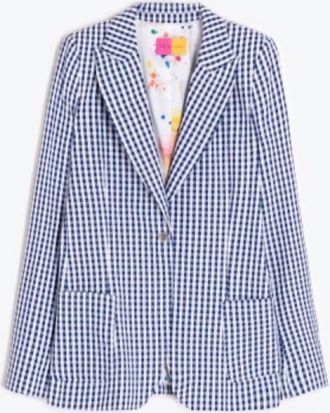 Vilagallo Womens Lined Gingham Blazer In Blue
