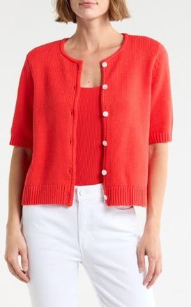 Splendid Fisher Short Sleeve Cotton Blend Cardigan in Poppy Red at Nordstrom Rack, Size X-Small