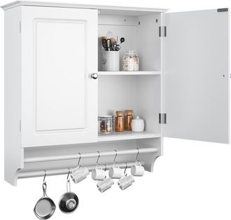 Yaheetech Armario Ba&ntilde;o Pared Blanco Mueble Ba&ntilde;o Auxiliar Suspendido Con Toallero De Dos Niveles Para Almacenamiento 60 X 22,5 X 64 Cm - Yaheetech