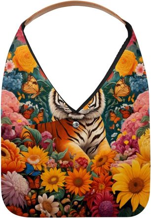 Generic Tiger Sunflower Butterflies Reusable Lightweight Grocery Bags - Foldable Into Compact Pouch, Washable & Sturdy, Multipurpose for Shopping and Travel