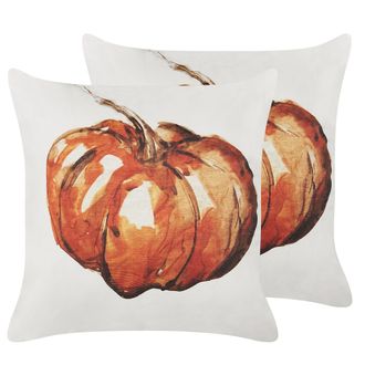 Beliani Conjunto De 2 Cojines De Terciopelo Beige Naranja 45 X 45 Cm Calabaza Curbita