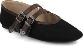 Journee Collection Florene Double Buckle Mary Jane Flat in Black/chocolate at Nordstrom Rack, Size 9.5