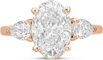 Diana M. Jewels 18kt rose gold lab grown 15ct oval diamond ring with pears on the sides
