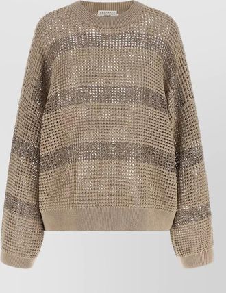 Brunello Cucinelli sequin stripe cotton crew neck sweater