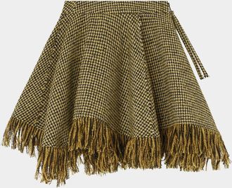 Ganni Fringed Houndstooth Asymmetric Mini Skirt