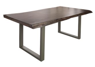 Massivmoebel24 Freeform 5 Tavolo Da Pranzo In Legno Di Acacia - Laccato Grigio / Gambe In Ferro - Argento Mat 200x100x77