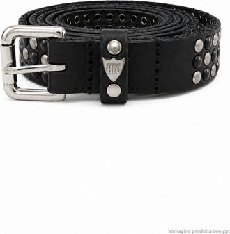 HTC Black 3000 Studs Silver Buckle Belt