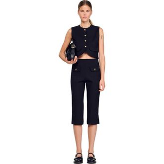 Sandro Decorative buttoned crop top in Black at Nordstrom, Size X-Large