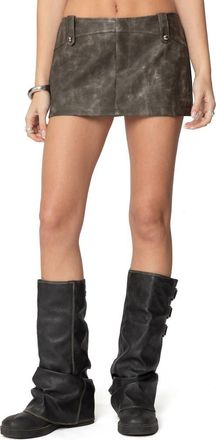Edikted Bar Washed Faux Leather Miniskirt in Dark-Gray at Nordstrom, Size X-Small
