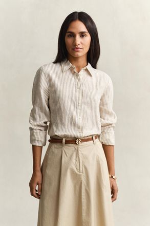 GANT Women Regular Fit Striped Linen Shirt (46) OAT BEIGE