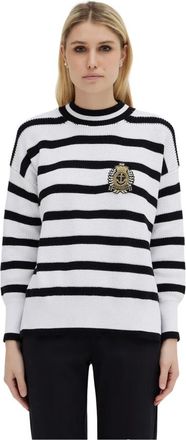Ermanno Scervino Gestreept Crewneck met Embleem - Dames - Ronde hals truien - Wit - M - Katoen - Truien & Vesten