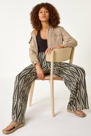 Roman Mono Print Wide Leg Stretch Trouser