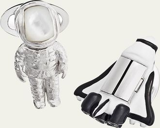 Jan Leslie Mens Shuttle & Astronaut Sterling Silver/Gemstone Cufflinks