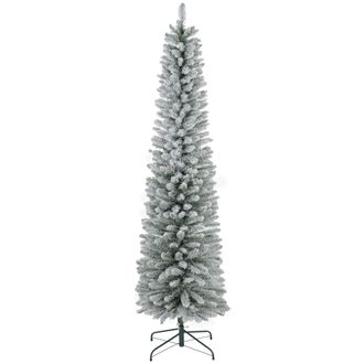 HOMCOM Artificial Pencil Christmas Tree with Snow Flocked Tips - Green - 58cm x 58cm x 210cm | TJ Hughes
