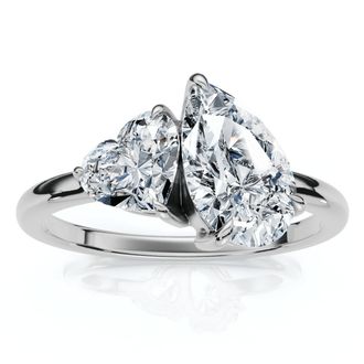 Pompeii3 1 1/2Ct Heart & Pear Two Stone Toi et Moi Diamond Ring 14k Gold or Pt Lab Grown