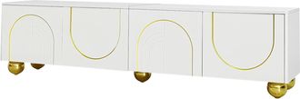 STILVORA Mueble Tv Con 4 Puertas Push-to-open Y Estantes, Bisagras Amortiguadas, Tiradores Y Patas Doradas, Blanco, 170&times;38&times;44 Cm