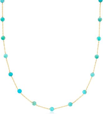 RS Pure by Ross-Simons 3-3.5mm Turquoise Bead Station Necklace in 14kt Yellow Gold