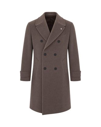 L.B.M. 1911 Brown Double-Breasted Stitched Lapel Coat