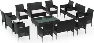 vidaXL Juego Muebles De Jard&iacute;n 16 Pzas Y Cojines Rat&aacute;n Sint&eacute;tico Negro Vidaxl