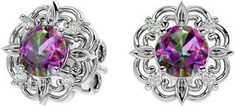 SuperJeweler 2 Carat Gemstone and Diamond Antique Stud Earrings In Sterling Silver