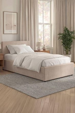 Home Discount Vida Designs Veronica Single Ottoman Bed Frame Storage Linen Fabric in Beige | Size: Single