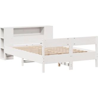 vidaXL Cama con estantería sin colchón madera maciza blanca 140x190 cm Vidaxl
