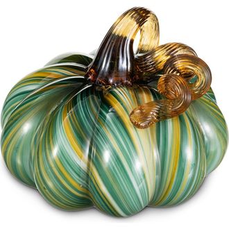 Glitzhome Fall Multi Striped Glass Short Pumpkins in Green at Nordstrom, Size Medium