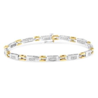 House of Brilliance 10K Two-Tone Gold Princess Cut Diamond Geo Link Bracelet in Yellow at Nordstrom