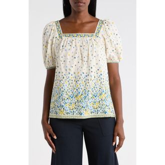 Max Studio Printed Square Neck Top in Cream/Blue Ditsy at Nordstrom Rack, Size X-Large
