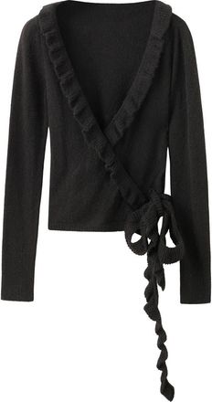 Mango Heidi Ruffle Wrap Cardigan in Charcoal at Nordstrom, Size Medium