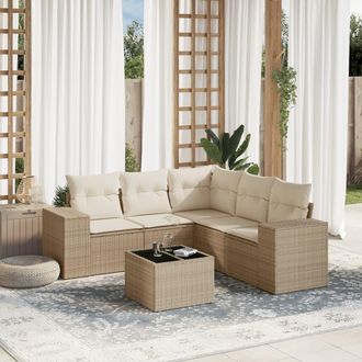 vidaXL Juego De Sof&aacute;s Jard&iacute;n Con Cojines 6 Pzas Rat&aacute;n Sint&eacute;tico Beige Vidaxl