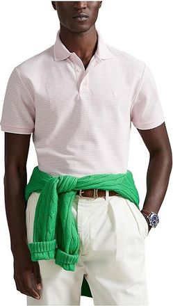 Polo Ralph Lauren Custom Slim Striped Stretch Mesh Polo Mens Clothing Garden Pink/White : 2XL, Cotton/Elastane