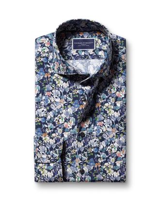 CHARLES TYRWHITT Made With Liberty Fabric Semi-Cutaway Floral Cotton Shirt - Ink Blue by Charles Tyrwhitt