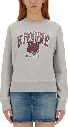 Maison Kitsun&eacute; Grey Graphic Crew Neck Sweatshirt