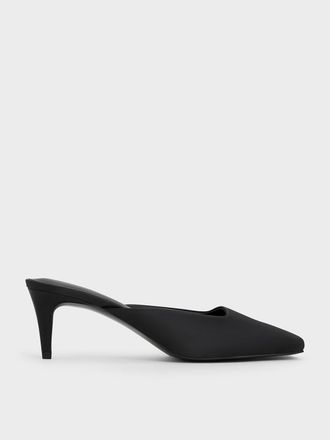 Charles & Keith Satin Square-Toe Blade-Heel Mules