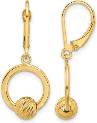 Diamond2Deal 14K Polished and Diamond-cut Beads Leverback Earrings