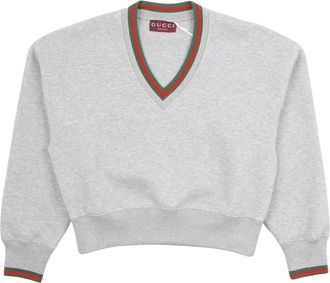 Gucci Web-streep V-hals Sweatshirt - Dames - Sweatshirts - Grijs - XS - Katoen - Hoodies & sweatvesten